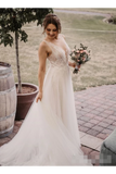 Soft Net Beaded Deep V Illusion A-Line Wedding Gown Graceful Lace Wedding Dress