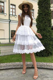 A Line White Lace Homecoming Dresses, Beautiful Short Prom Dresses