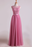2024 Bridesmaid Dresses Scoop A Line Floor Length With Applique Tulle