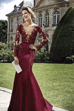 2024 Long Sleeves Bateau Prom Dresses Mermaid Satin With Applique