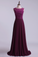 2024 Scoop A Line Exquisite Lace & Chiffon Prom Dresses