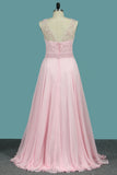 2024 Scoop A Line Prom Dresses 30D Chiffon With Beads Bodice