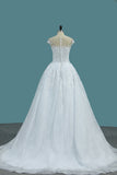 2024 A Line Scoop Wedding Dresses Tulle With Applique And Beads Court Train