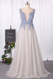 2024 Sexy Open Back A Line Tulle With Applique Prom Dresses Floor Length