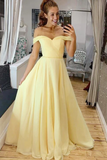 Elegant Off The Shoulder A-Line Chiffon&Satin Sweep Train Simple Prom Dress