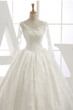 2024 Long Sleeves Wedding Dresses V Neck With Applique Organza Cathedral Train