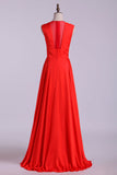 2024 New V-Neck Prom Dresses A-Line Chiffon Floor-Length