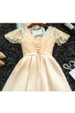 2024 Short Sleeves Scoop Satin & Lace A Line Short/Mini Homecoming Dresses