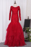 2024 Prom Dresses Mermaid Boat Neck Full Sleeves Floor-Length Tulle And Lacce