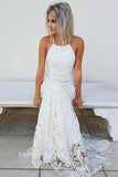 Halter Mermaid Lace Sleeveless Wedding Dress Sweep Train