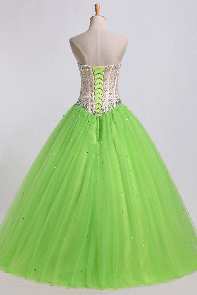 2024 Bicolor Beaded Bodice Quinceanera Dresses Sweetheart Tulle Ball Gown Lace Up Floor-Length