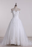 2024 New Arrival Wedding Dresses Off The Shoulder Tulle With Applique And Beads A Line