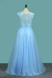 2024 Tulle V Neck Prom Dresses A Line With Applique And Beads Floor Length