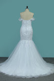 2024 Off-The-Shoulder Mermaid Wedding Dresses Tulle With Applique Court Train