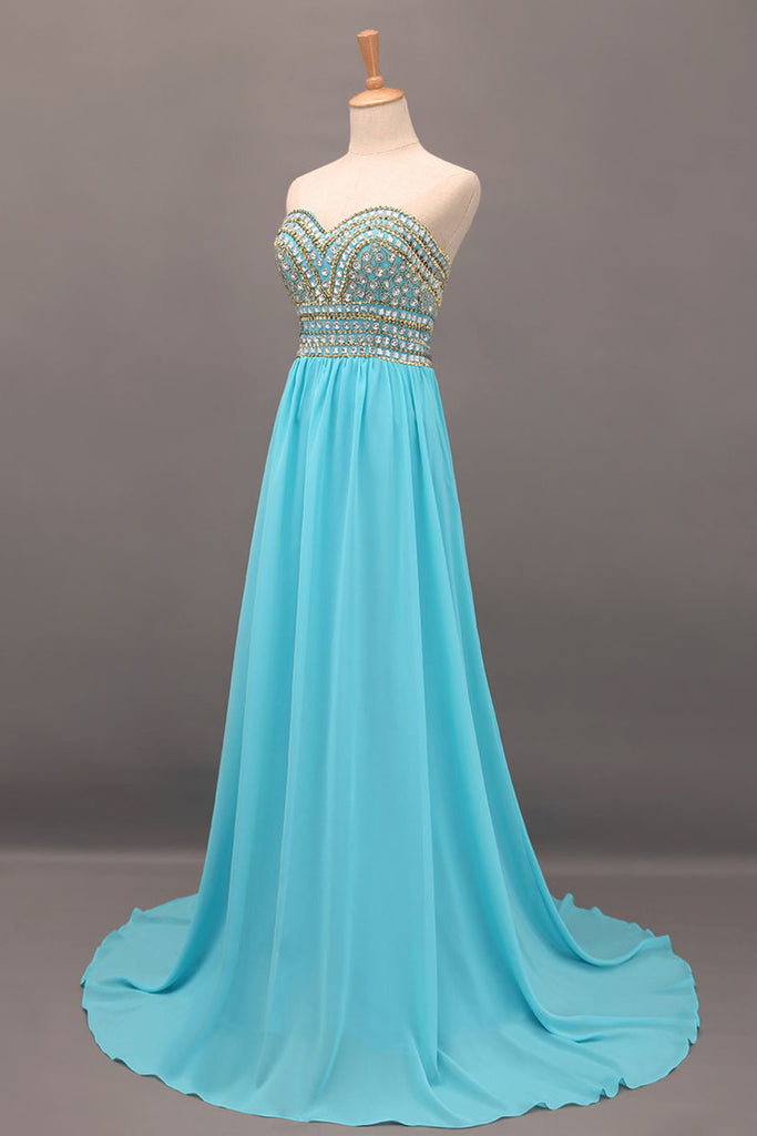 2024 New Arrival Prom Gown A-Line Sweetheart Sweep/Brush Chiffon With Beading&Rhinestone