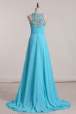 2024 Scoop With Beads And Ruffles A-Line Prom Dresses Chiffon