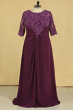 2024 Plus Size Scoop V Back With Applique And Ruffles Chiffon Mother Of The Bride Dresses Grape