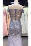 Prom Dress Off The Shoulder Sweep Train Mermaid Tulle Beads&Sequins