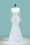 2024 Wedding Dresses Mermaid Scoop Long Sleeves Elastic Satin With Appliuque