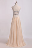 2024 Sweetheart A Line Prom Dresses Chiffon With Slit&Beads Floor Length