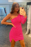 Sexy Marcia Homecoming Dresses Glitter One-Shoulder Sequins Party Dress