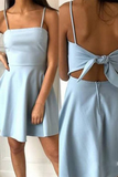 A-Line Spaghetti Eve Homecoming Dresses Satin Straps Short Blue