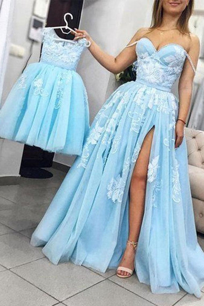 2022 Sweetheart A-Line Prom Dress Floor Length Tulle With Slit