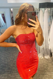 Glitter Rhinestones Strapless Short Red Party Homecoming Dresses Kathleen Dress