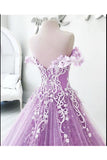 Off The Shoulder Gorgeous Long Prom Dress, Charming Formal Dress With Flowers