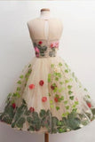 Flower Homecoming Dresses With Floral Embroidery A Line Short Handmade Flower