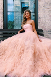 A-Line Strapless Long Prom Dress With Train