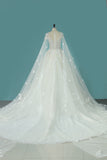 2024 Luxurious Scoop Wedding Dresses A Line Tulle With Appliques And Beading Royal Train
