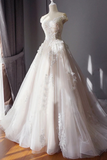 Stunning Off The Shoulder Tulle Wedding Dress With Applique, Bridal Dress With Long Train