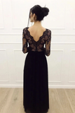 A-Line Long Sleeves Tulle Floor Length Black Prom Dress SRSP4DAY74D
