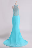 2024 Prom Dresses Scoop Mermaid Spandex With Beading Sweep Train