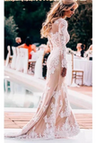 Vintage Long Sleeve Mermaid Applique Wedding DresssesScoop
