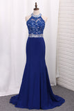 2024 Prom Dresses Mermaid Scoop Chiffon With Applique And Slit