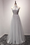 2024 New Arrival Evening Dresses A-Line Scoop Floor-Length Tulle Zipper Up With Beaded Bodice