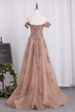 2024 Off The Shoulder Sheath Prom Dresses Organza With Applique