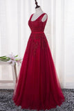 2024 New Arrival V Neck Tulle With Applique And Sash A Line Prom Dresses