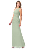 Annie Sleeveless A-Line/Princess Natural Waist Floor Length V-Neck Bridesmaid Dresses