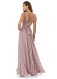Marlene Floor Length V-Neck Sleeveless Spandex Sheath/Column Natural Waist Bridesmaid Dresses