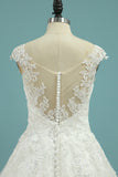 2024 Cap Sleeve Wedding Dresses A Line Tulle With Applique