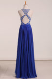2024 Sexy Open Back Prom Dresses Scoop With Beading A Line Chiffon