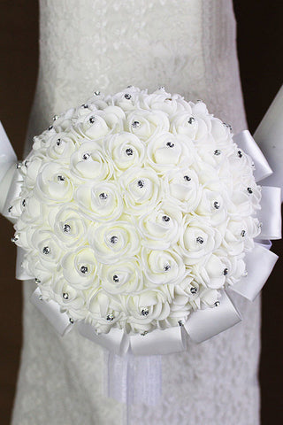 Wedding Bride Holding Flower Foam Flower Bouquet Of White Roses (25*19cm)