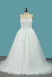 2024 Sweetheart Organza A Line Wedding Dresses With Applique And Beads Sweep Train