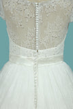 2024 Wedding Dresses A Line V Neck Lace & Tulle With Sash Sweep Train