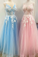New Spaghetti Strap Floor Length A Line Tulle Prom Dress With Appliques, Formal Dress