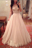 2024 Tulle Sweetheart A Line Prom Dresses With Applique Sweep Train