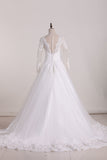 2024 A Line Scoop Long Sleeves Wedding Dresses Tulle With Applique